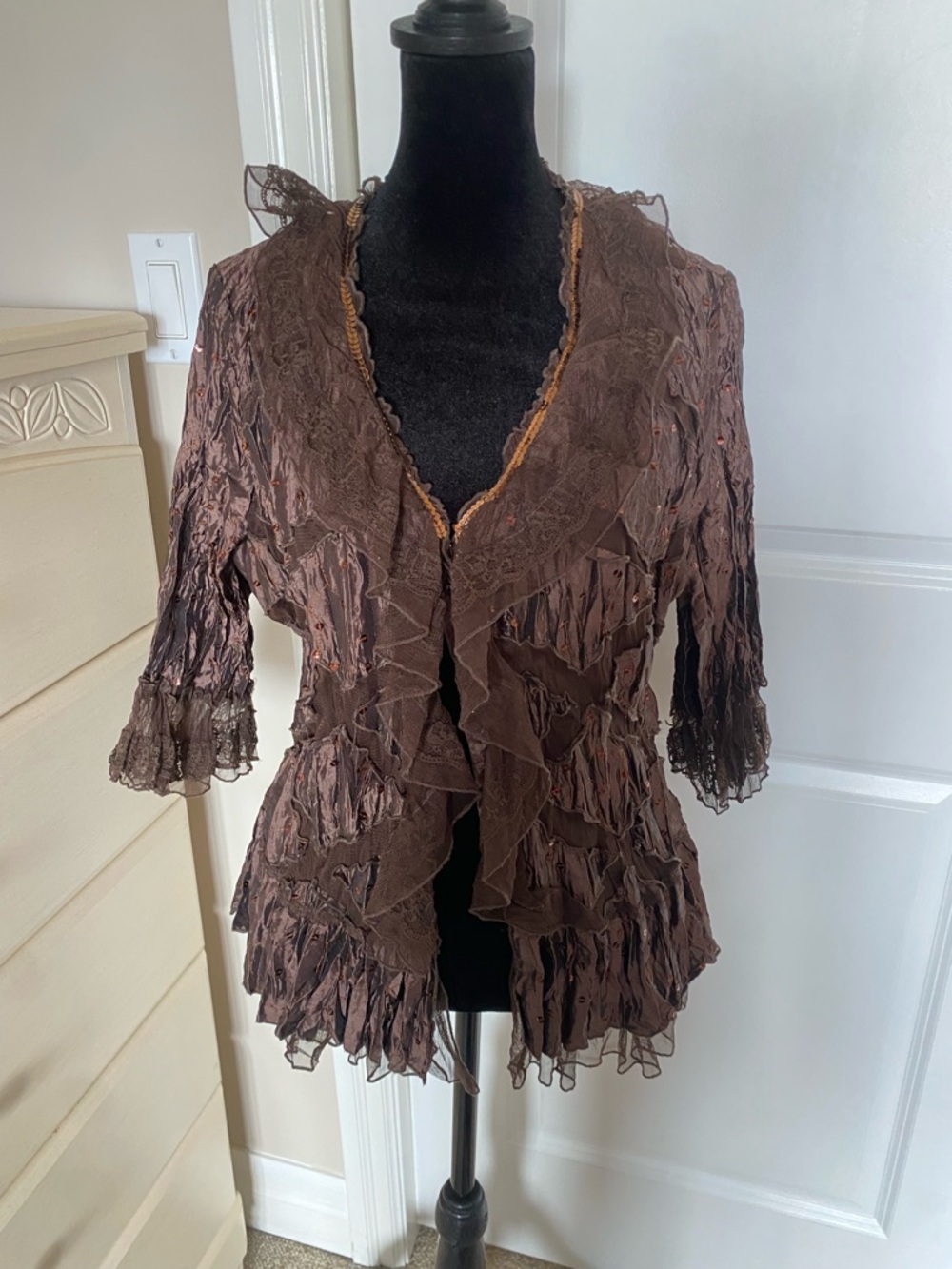 Brown Ruffled Lace Layered Jacket